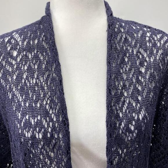 Eileen Fisher Open Knit Cardigan Med Linen Blend Metallic Coastal Cottage Style - Picture 5 of 14